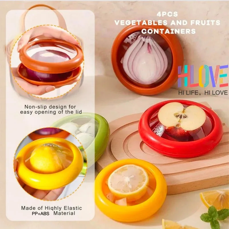 Fruit and Vegetable Preserves Clear Lid Containers - Red Green Orange Yellow Sealed Keepers for Avocado Tomato Onion Lemon