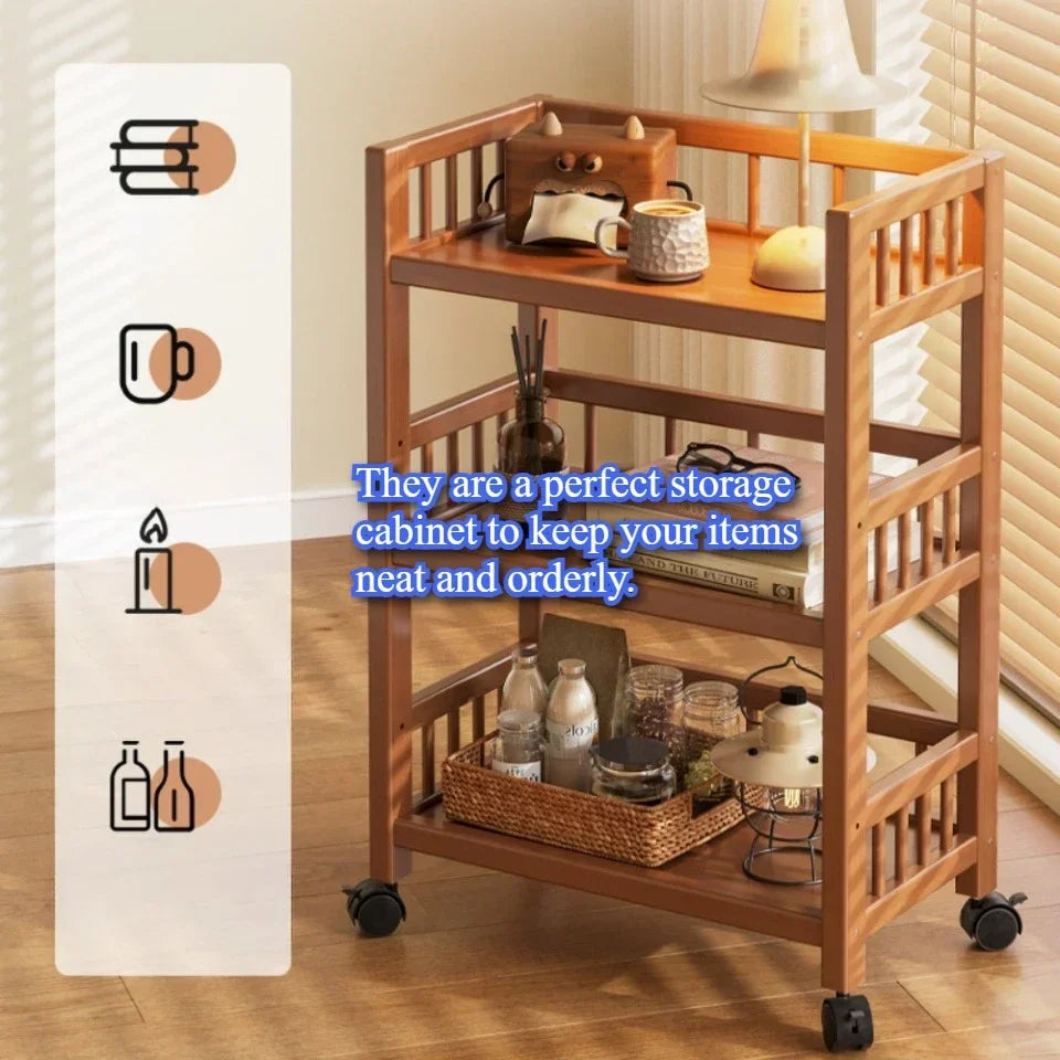πͺ΅ Wooden 3-Tier Storage Rack β Rolling Organizer for Kitchen & Living Room ποΈπ