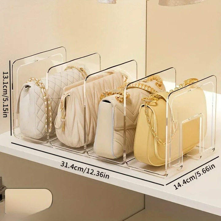 Clear plastic closet dividers set of 4 for organizing clothes, bags, and shelves