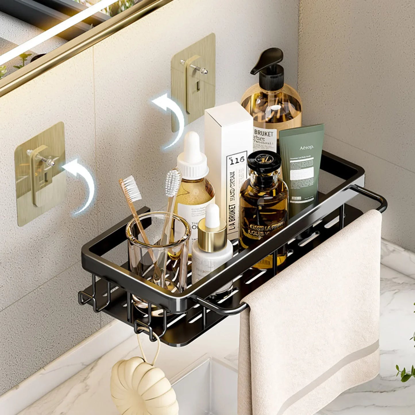 π No-Drill Wall Mounted Bathroom Shelf β Aluminium Corner Storage Rack for Shower, Kitchen, & Toiletries