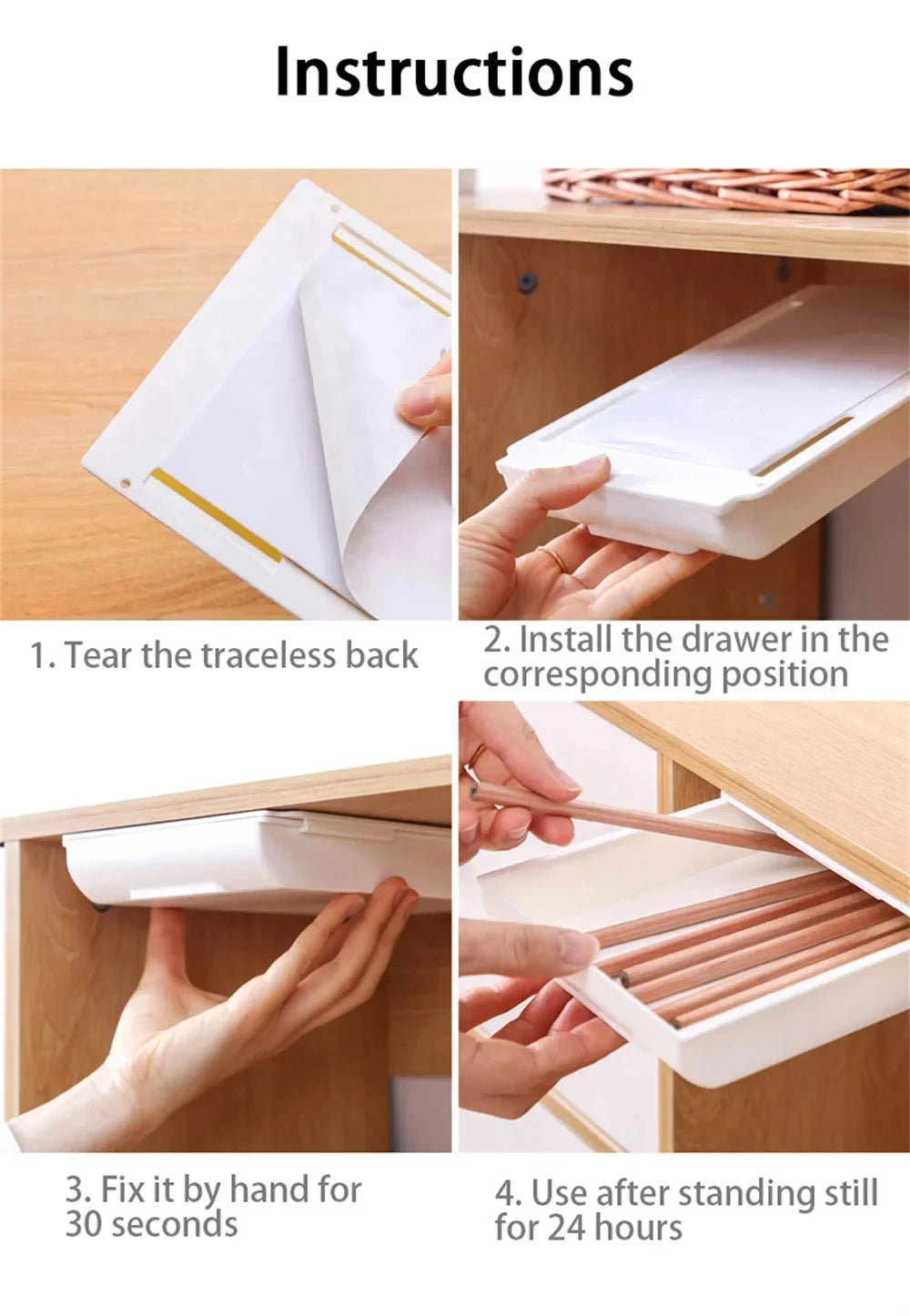✏️ Hidden Under-Desk Drawer ✨ Self-Adhesive Storage Box for Stationery & More