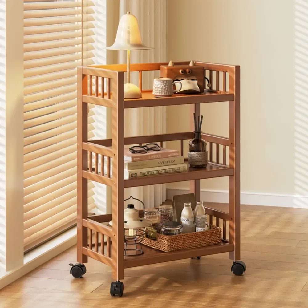 πͺ΅ Wooden 3-Tier Storage Rack β Rolling Organizer for Kitchen & Living Room ποΈπ
