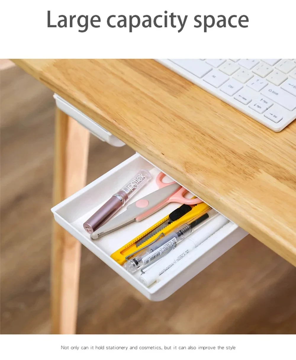 ✏️ Hidden Under-Desk Drawer ✨ Self-Adhesive Storage Box for Stationery & More