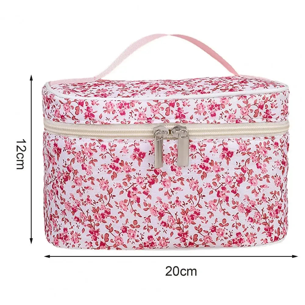 ๐บ Floral Cotton Cosmetic Bag โ Dual Zipper Travel Makeup Organizer Pouch
