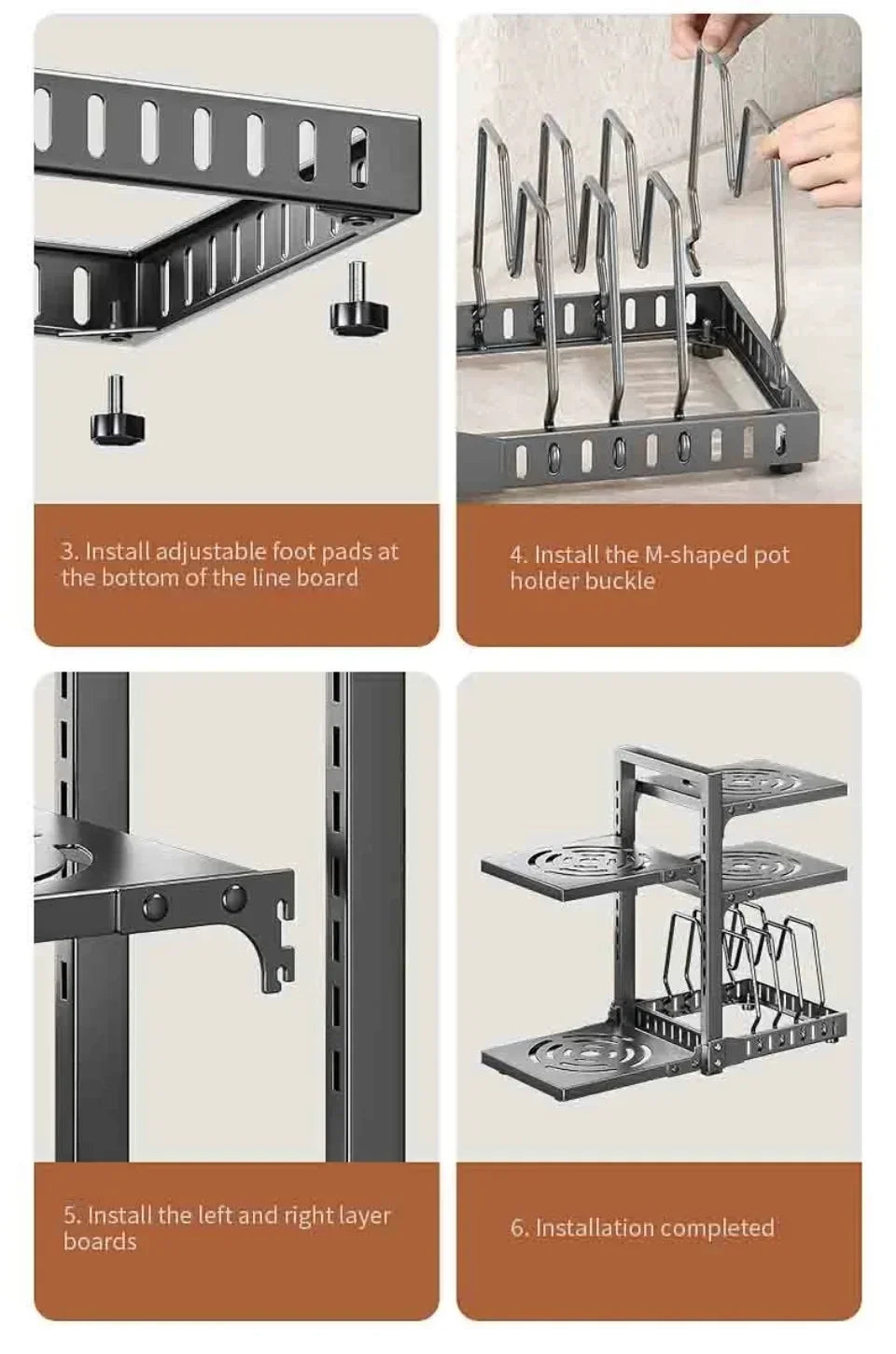 Adjustable Under Sink Pot Rack Multi-Layer Storage Shelf Rustproof Kitchen Organizer