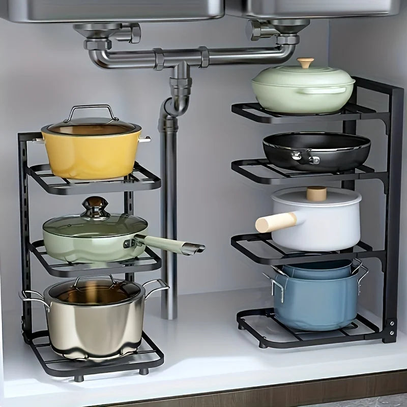 Adjustable Pot & Pan Rack β Heavy-Duty Carbon Steel Organizer