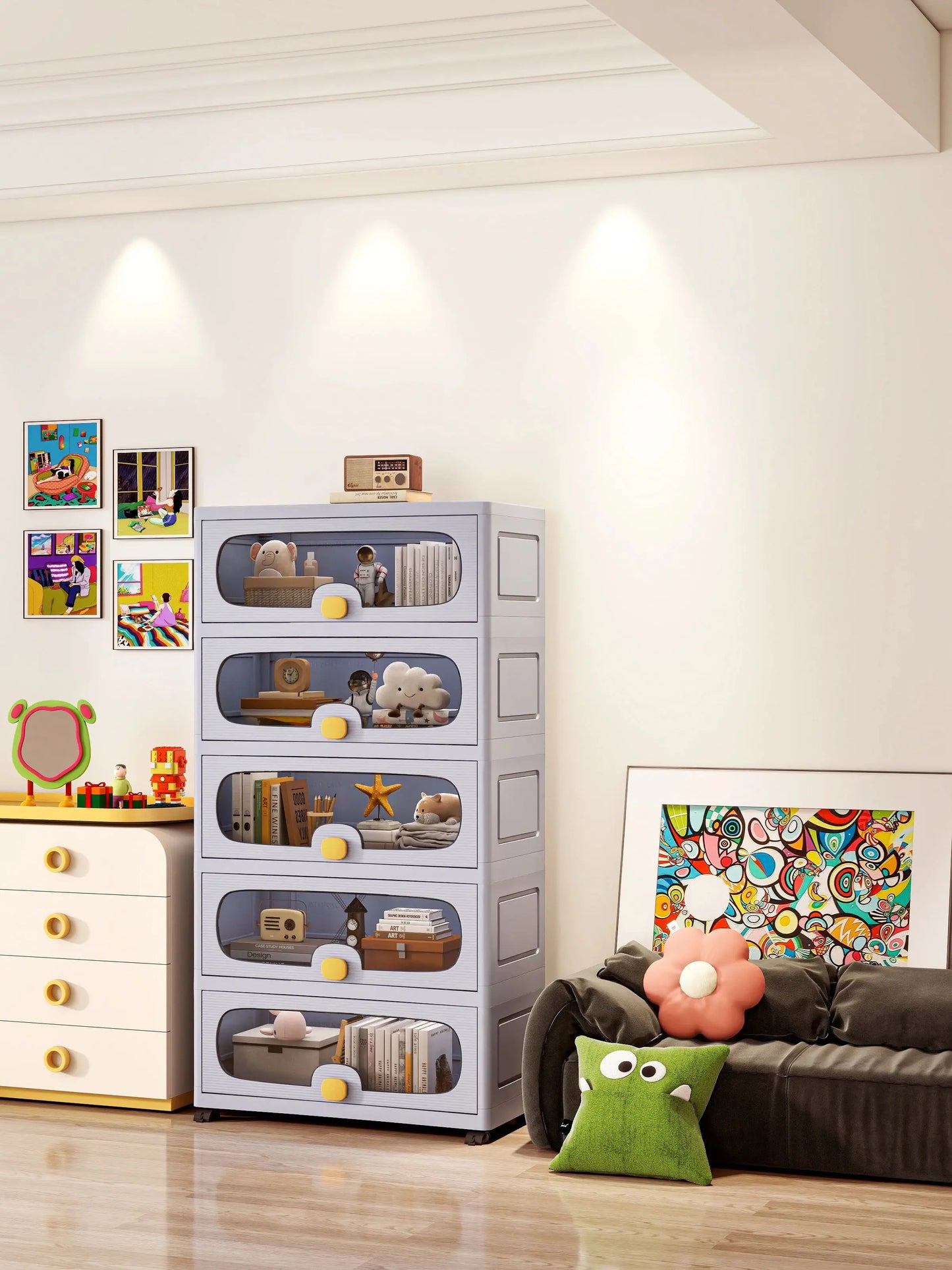 60cm Extra Large Flip-Top Storage Cabinet with Wheels β Multi-Layer Organizer