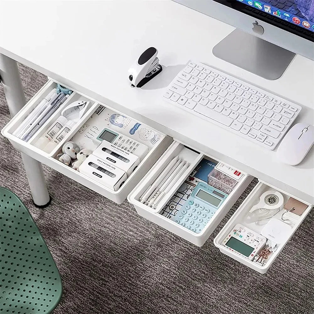 ✏️ Hidden Under-Desk Drawer ✨ Self-Adhesive Storage Box for Stationery & More
