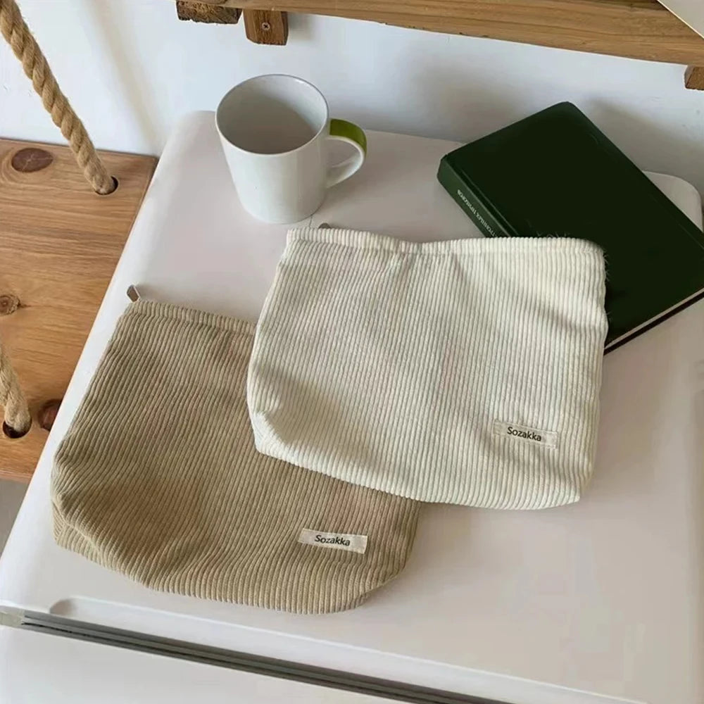 ๐ผ Corduroy Cosmetic Travel Bag โ Soft Zipper Makeup Pouch for Women (Large Capacity)
