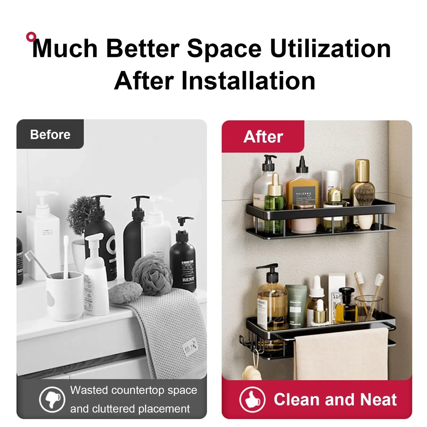 π No-Drill Wall Mounted Bathroom Shelf β Aluminium Corner Storage Rack for Shower, Kitchen, & Toiletries