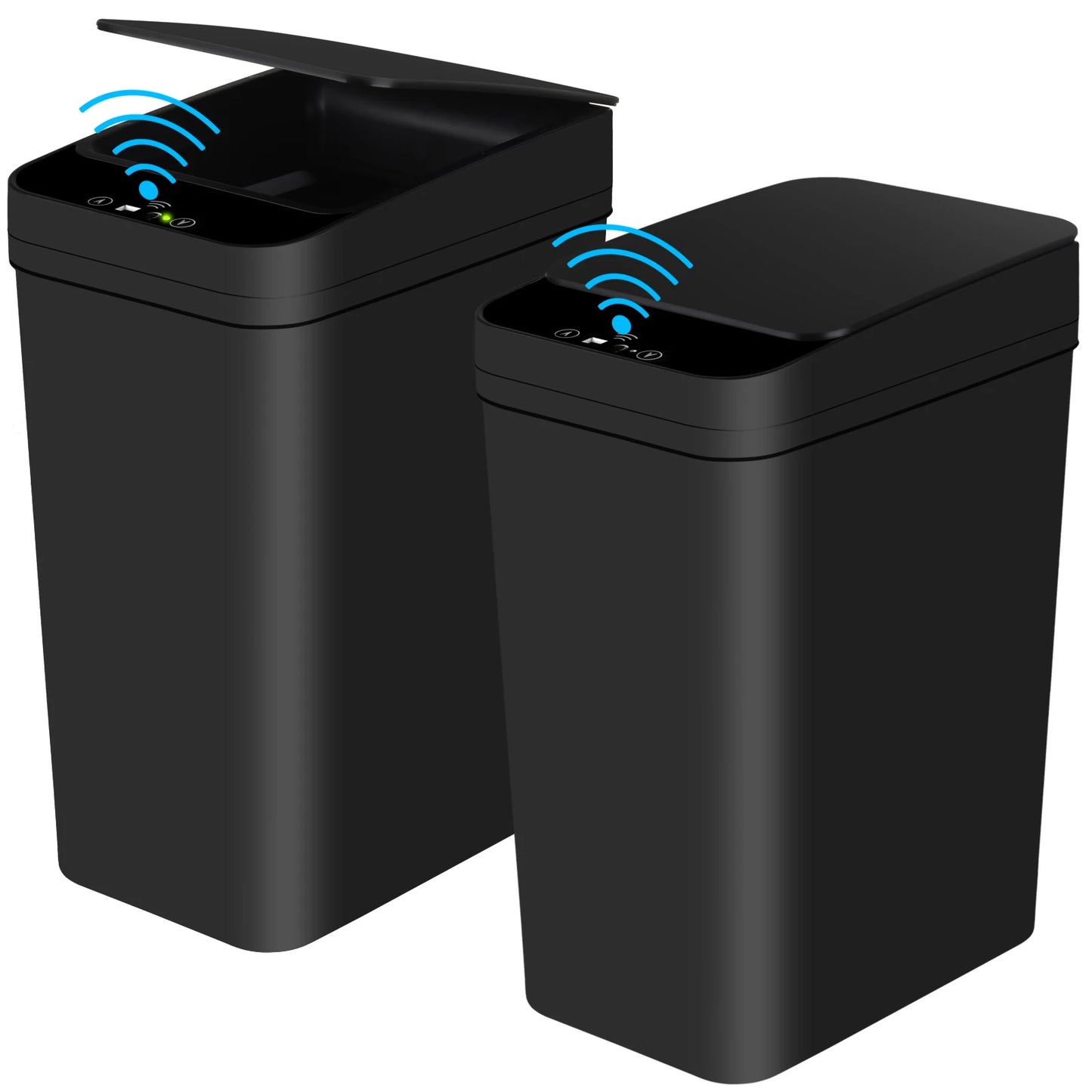 2-pack black motion sensor trash cans with lids for bathroom or bedroom