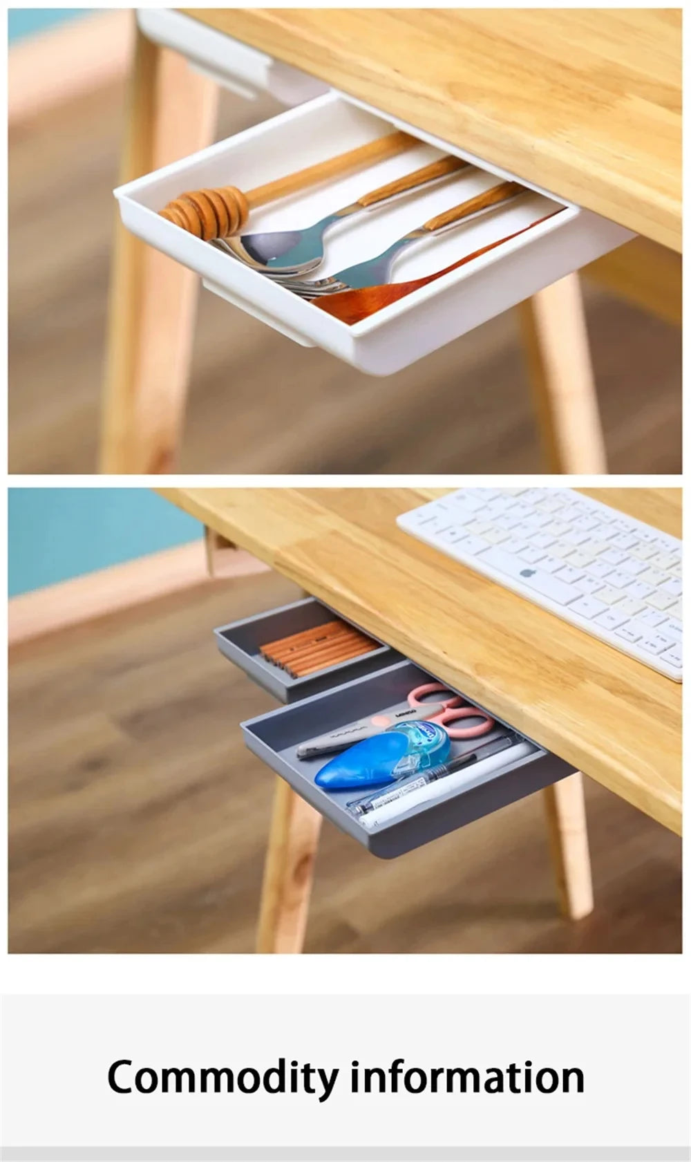 ✏️ Hidden Under-Desk Drawer ✨ Self-Adhesive Storage Box for Stationery & More