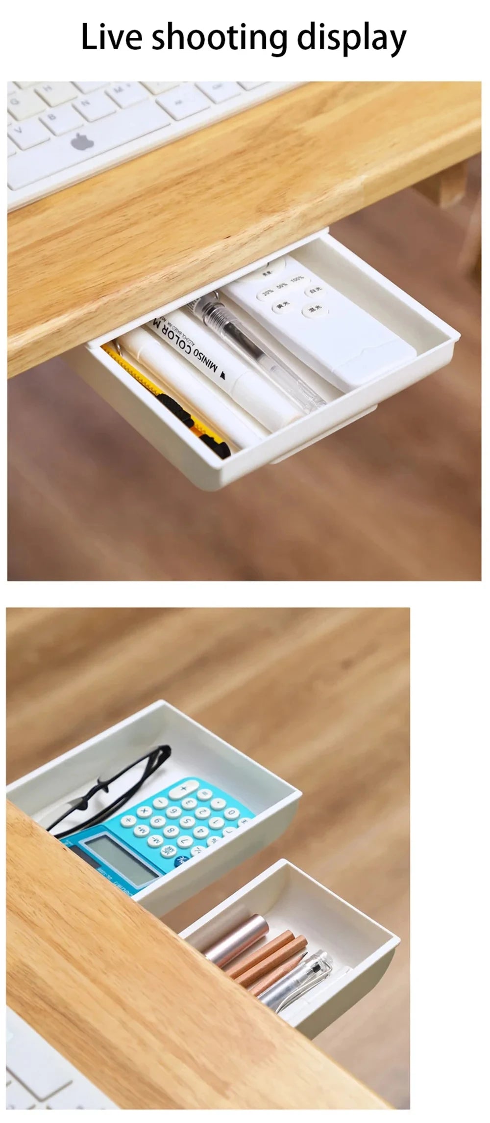 ✏️ Hidden Under-Desk Drawer ✨ Self-Adhesive Storage Box for Stationery & More