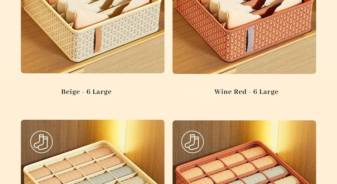 ๐ Foldable Multi-Grid Underwear & Sock Organizer โ Sturdy Non-Woven Drawer Storage Box