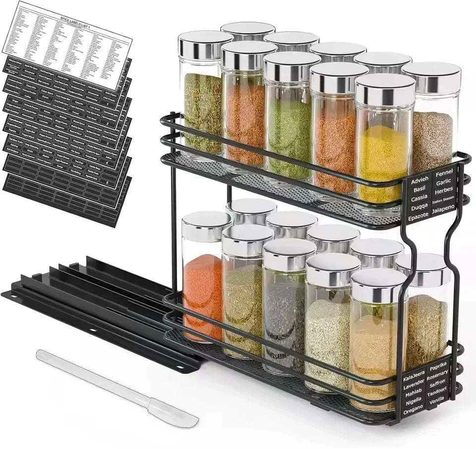 ๐ง Sliding Spice Rack โ Double Layer Seasoning Organizer for Kitchen Cabinets ๐งบ