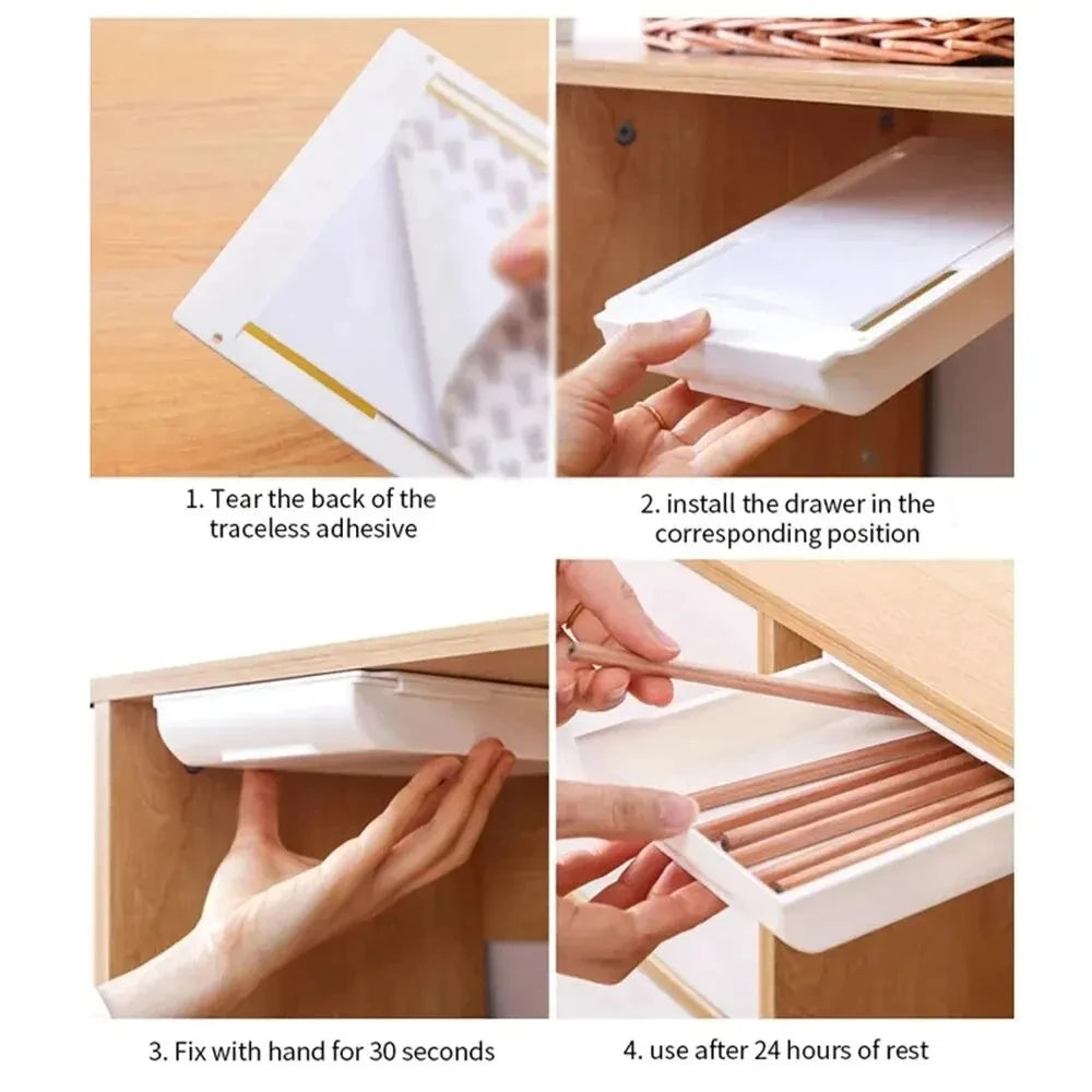 ✏️ Hidden Under-Desk Drawer ✨ Self-Adhesive Storage Box for Stationery & More