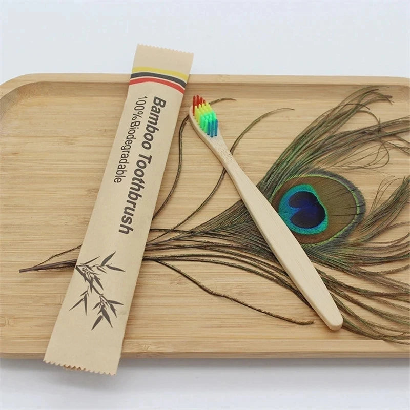 Bamboo Toothbrush Set โ 100PCS Eco-Friendly Wooden Soft Brushes