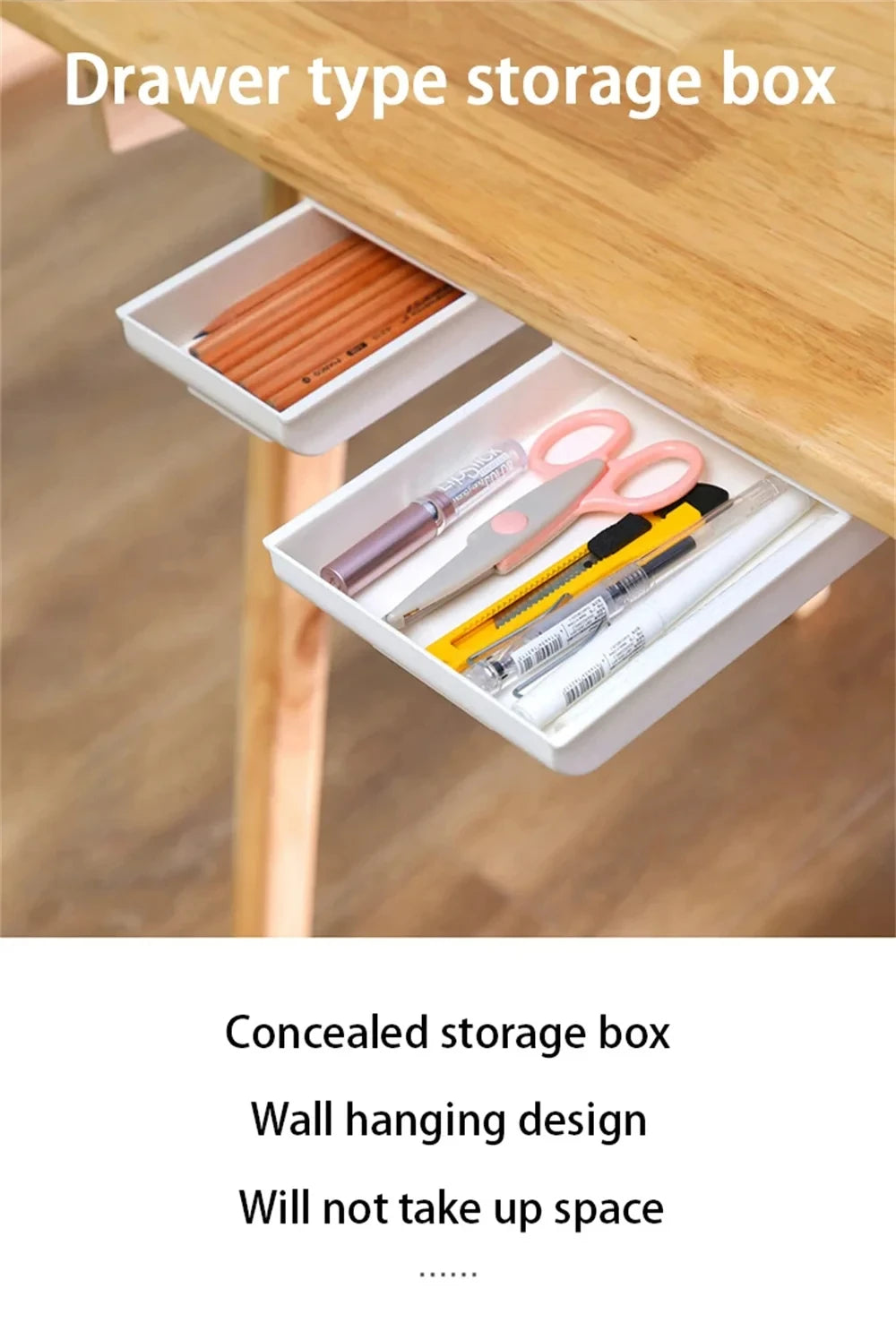 ✏️ Hidden Under-Desk Drawer ✨ Self-Adhesive Storage Box for Stationery & More