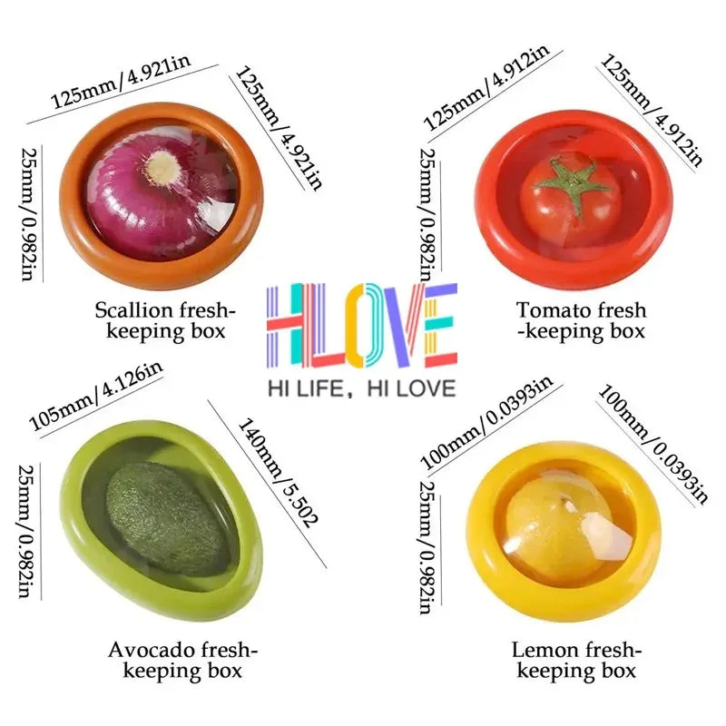 Fruit and Vegetable Preserves Clear Lid Containers - Red Green Orange Yellow Sealed Keepers for Avocado Tomato Onion Lemon