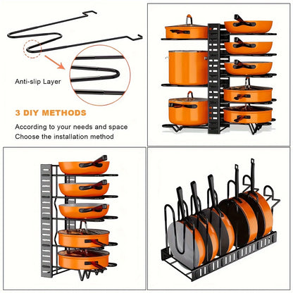 🍲 8-Tier Pot Rack Organizer – Durable Metal Kitchen Storage Stand 🍲