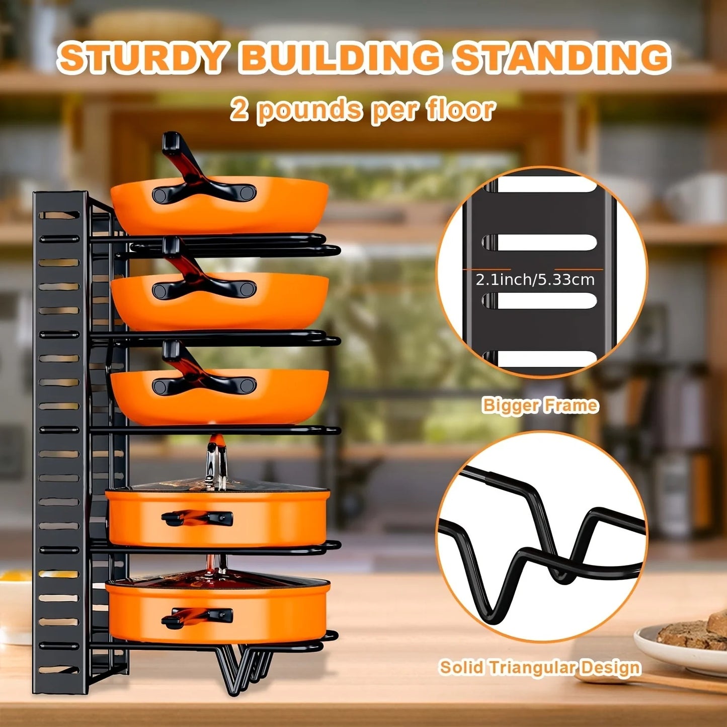 🍲 8-Tier Pot Rack Organizer – Durable Metal Kitchen Storage Stand 🍲