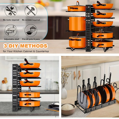 🍲 8-Tier Pot Rack Organizer – Durable Metal Kitchen Storage Stand 🍲