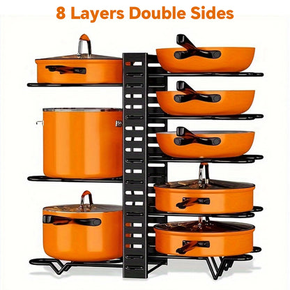 🍲 8-Tier Pot Rack Organizer – Durable Metal Kitchen Storage Stand 🍲