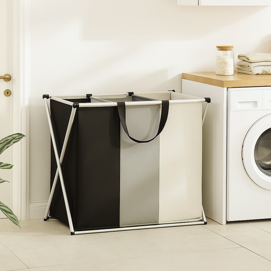 3-grid foldable waterproof laundry basket clothes hamper with large storage
