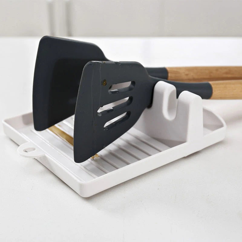 Kitchen utensil holder rack with non-slip pad for forks, spoons, spatulas, and chopsticks

