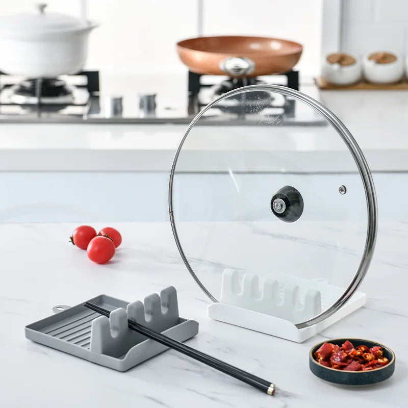 Kitchen utensil holder rack with non-slip pad for forks, spoons, spatulas, and chopsticks
