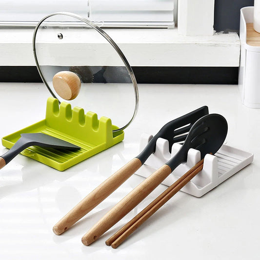 Kitchen utensil holder rack with non-slip pad for forks, spoons, spatulas, and chopsticks
