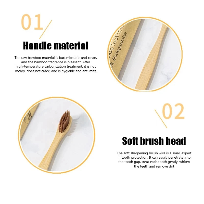Bamboo Toothbrush Set – 100PCS Eco-Friendly Wooden Soft Brushes