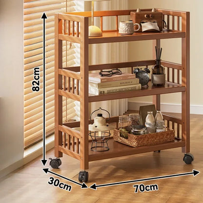 🪵 Wooden 3-Tier Storage Rack – Rolling Organizer for Kitchen & Living Room 🛋️🚚