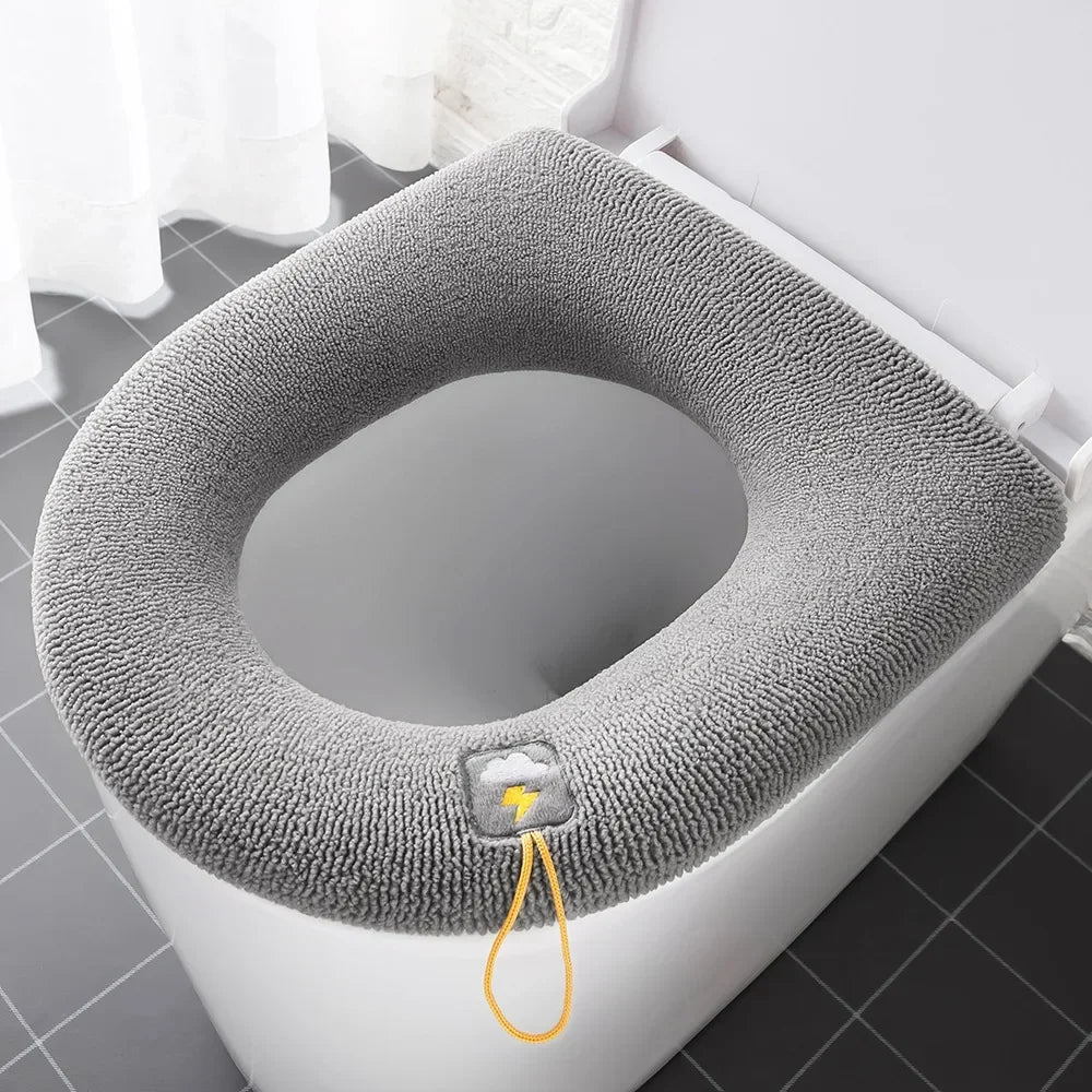 Winter fleece-lined universal toilet seat cover waterproof washable thick pad
