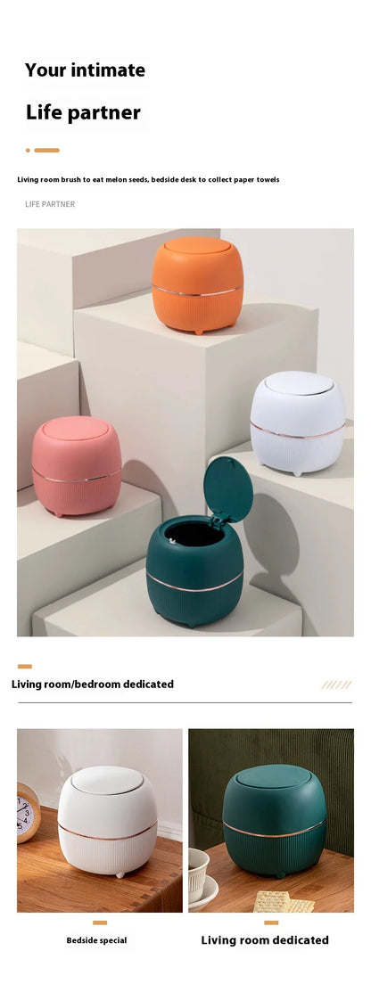 🗑️ Mini Desktop Trash Can – Pop-Up Lid Storage Bin for Coffee Tables & Office Desks ✨