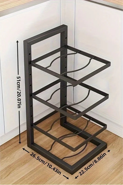Adjustable Pot & Pan Rack – Heavy-Duty Carbon Steel Organizer