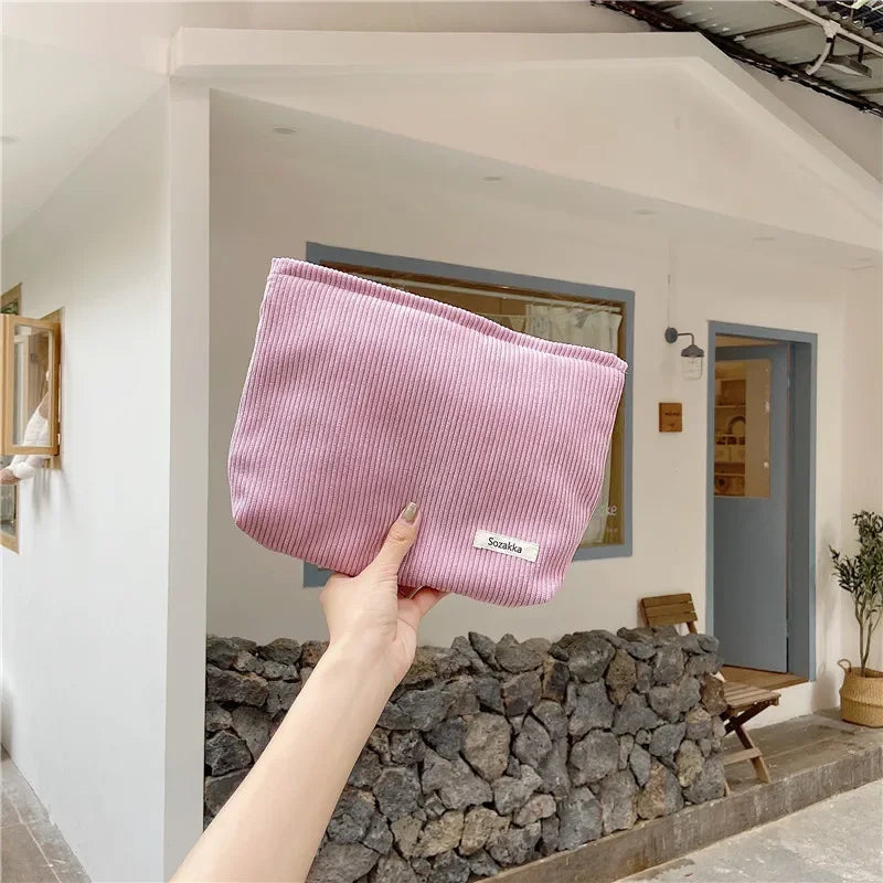 💼 Corduroy Cosmetic Travel Bag – Soft Zipper Makeup Pouch for Women (Large Capacity)
