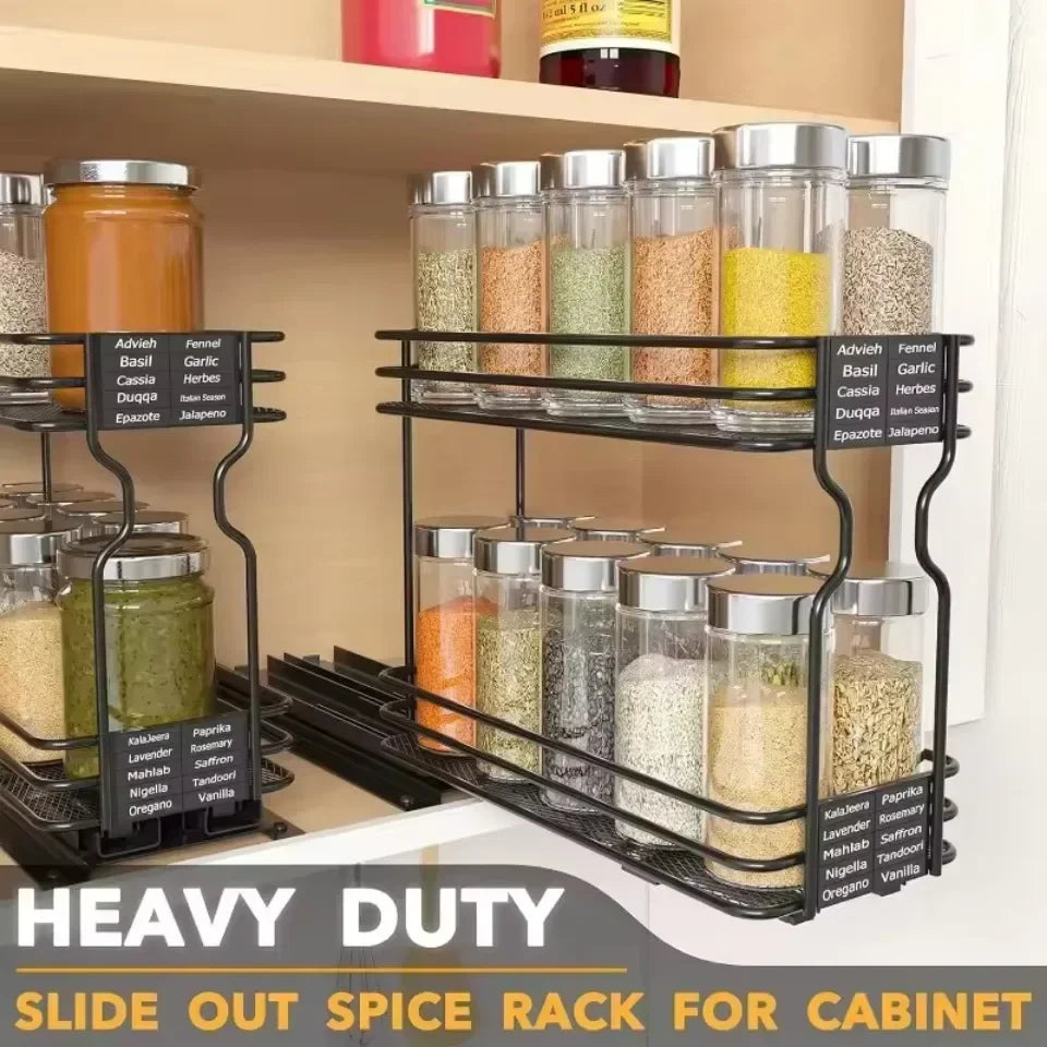 🧂 Sliding Spice Rack – Double Layer Seasoning Organizer for Kitchen Cabinets 🧺