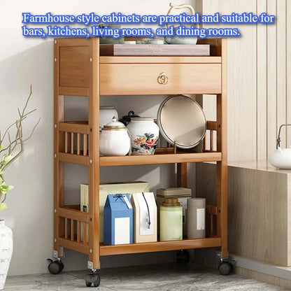 🪵 Wooden 3-Tier Storage Rack – Rolling Organizer for Kitchen & Living Room 🛋️🚚