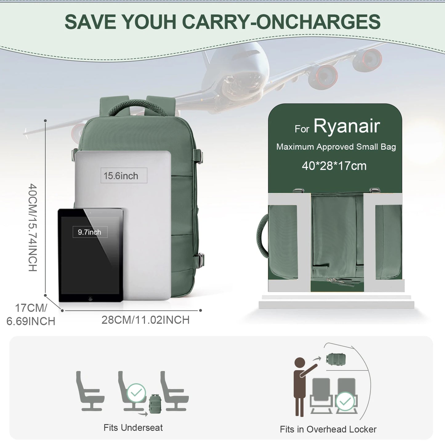 🎒 Ryanair Cabin Backpack – 40x20x25 Travel Laptop Hand Luggage 🎒