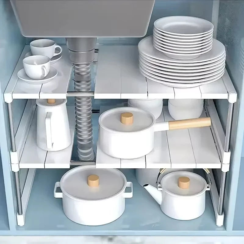 Stackable Telescopic Storage Rack – Closet & Sink Organizer