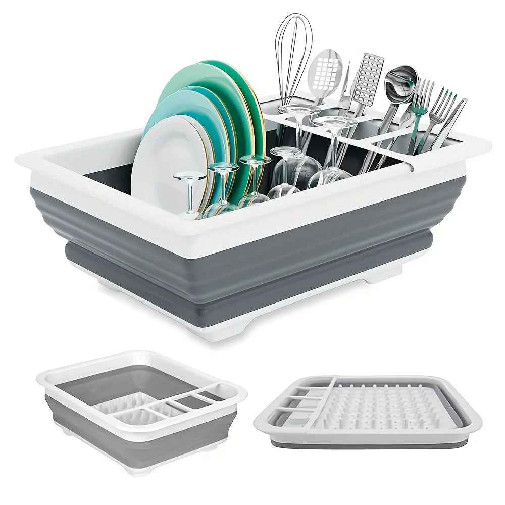 🍽️ Foldable Dish Drying Rack with Utensil Holder – Collapsible & Space-Saving