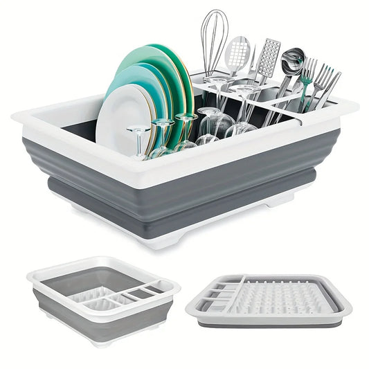 🍽️ Foldable Dish Drying Rack with Utensil Holder – Collapsible & Space-Saving