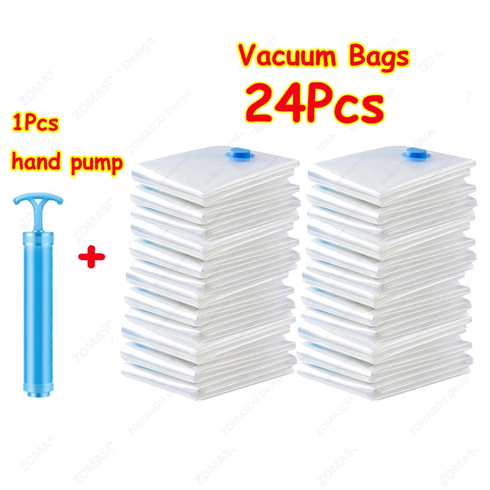 🧳 Vacuum Storage Bags – 1-24Pcs Space Saving with Hand Pump 🧳
