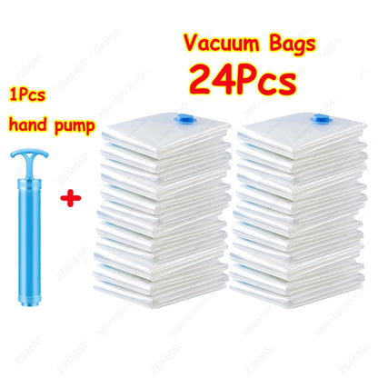 🧳 Vacuum Storage Bags – 1-24Pcs Space Saving with Hand Pump 🧳