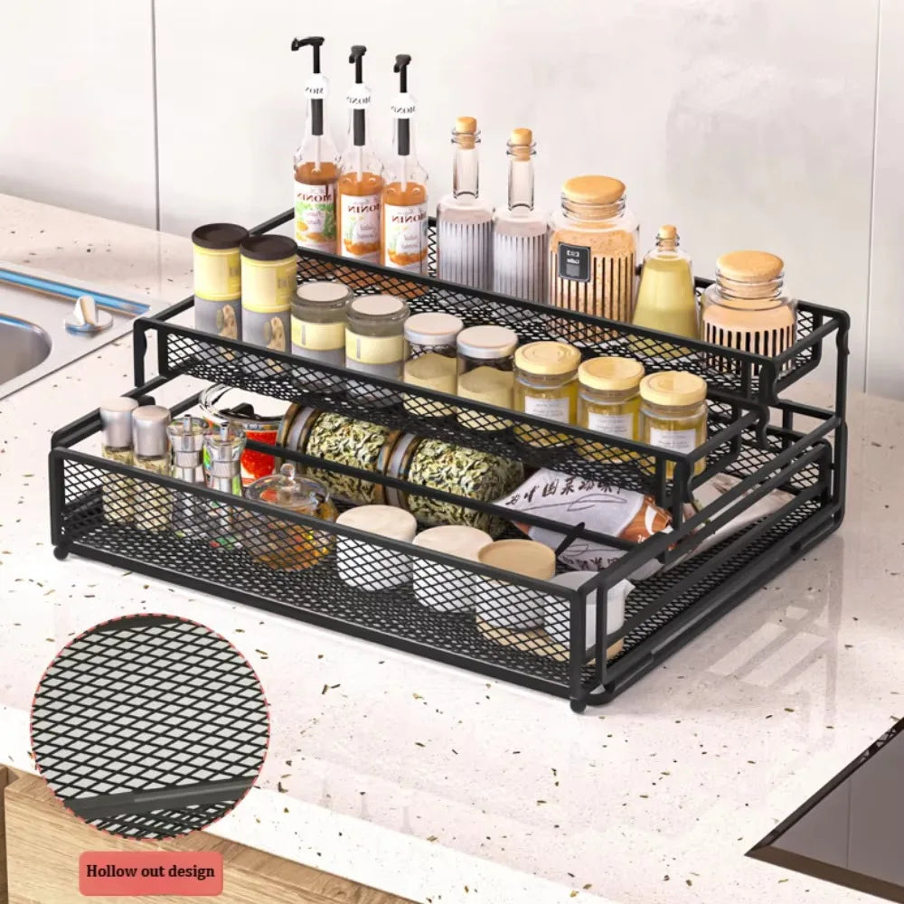 3-Tier Foldable Kitchen Storage Rack – Sleek Black Organizer
