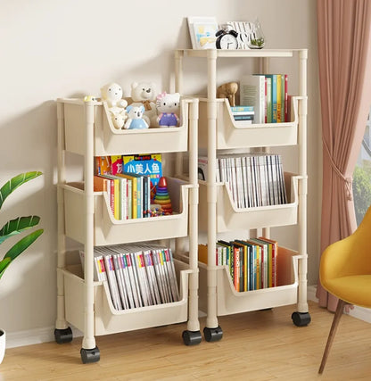 📚 5-Tier Rolling Bookshelf – Portable Corner Storage Rack with Wheels 🛋️🚚