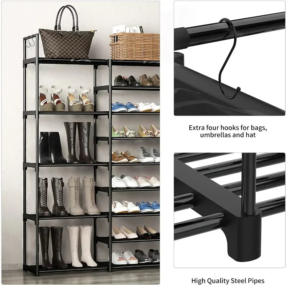 👟 Multi-Layer Shoe Rack with Hooks – Large Capacity, Modular & Detachable Design