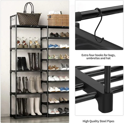 👟 Multi-Layer Shoe Rack with Hooks – Large Capacity, Modular & Detachable Design