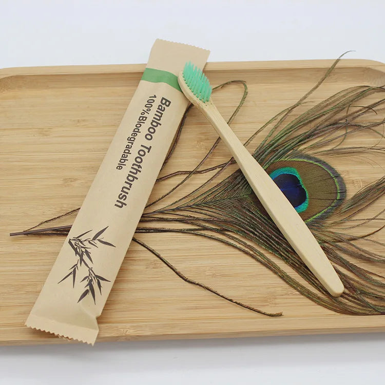 Bamboo Toothbrush Set – 100PCS Eco-Friendly Wooden Soft Brushes